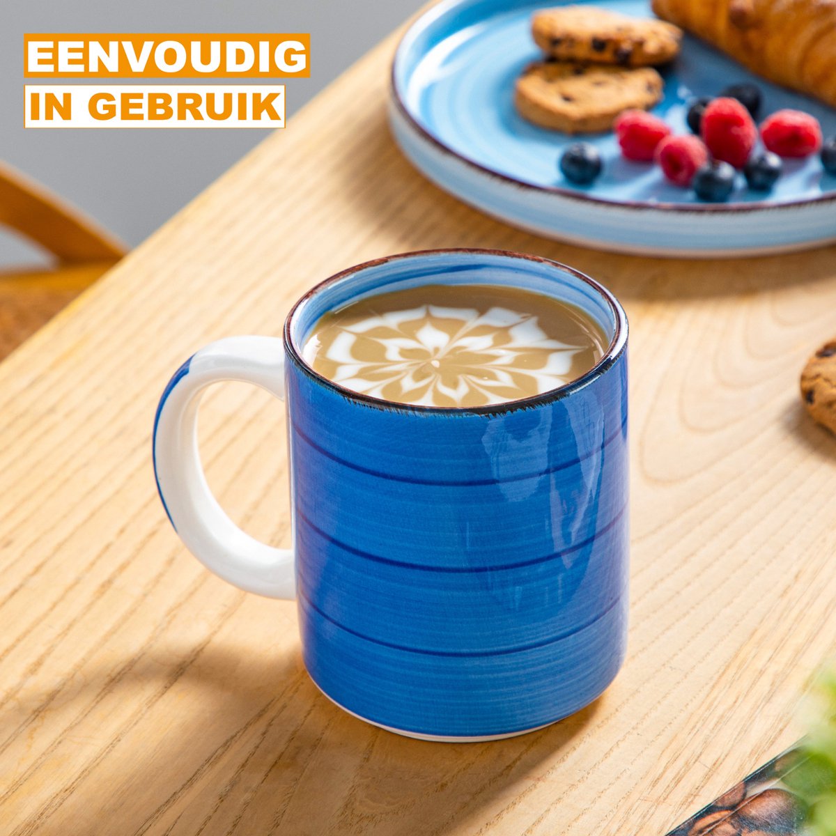 Luxe Mokkenset - 6 stuks - 470ml - Koffiemokken - Melkbeker - Met oor