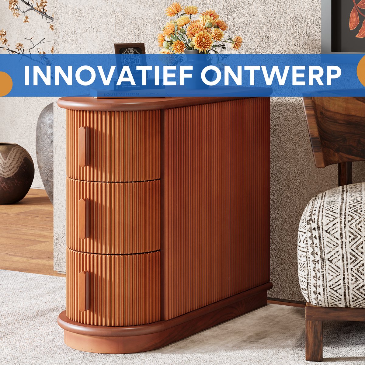 Vintage bijzettafel met lade - Bruin - Voor slaapkamer of woonkamer - Nachtkastje - Massief hout