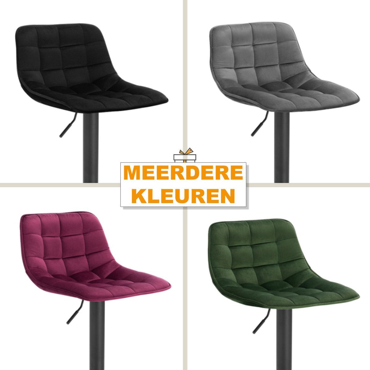 Bolt Edge Velvet Barkrukken - Groen - Ergonomisch - Zithoogte 59-81cm - Met rugleuning - Set van 2
