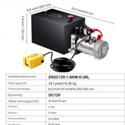 Hydraulische Pomp PRO - 12V - Autolift - Vorkheftruck - 1600W - 19L Tank - Enkelwerkend