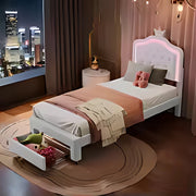 Kinderbed voor meisjes - 90x200cm - Gestoffeerd bed met 1 lade - LED-verlichting en rugleuning - Eenpersoonsbed