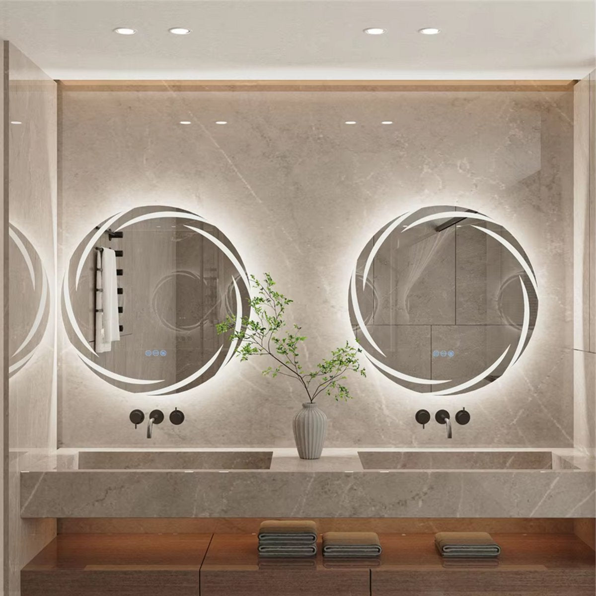 Ronde Badkamerspiegel Nero - Met verlichting - 60cm - Voor Badkamer, Make-up & Wandmontage - Dimbaar licht