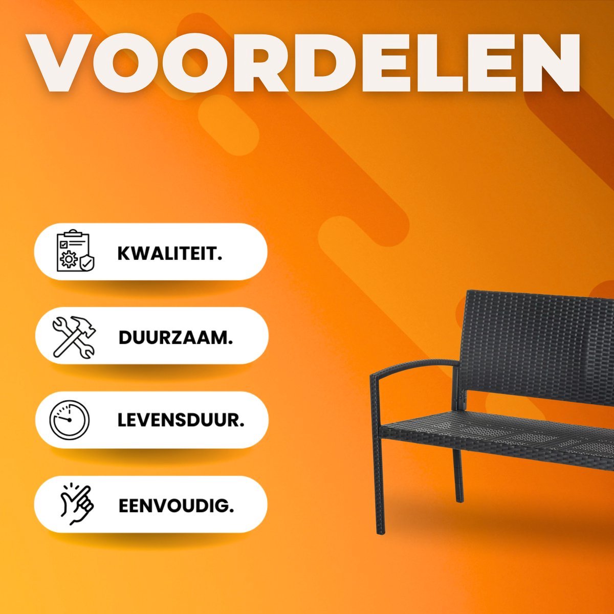 Tuin bank Fioren - Twee zits bankje - Voor Buiten & Veranda - All-Weather PU-Rieten Design met Stalen Frame - Lichtgewicht en Eenvoudige Montage - Tuinmeubilair - Zwart