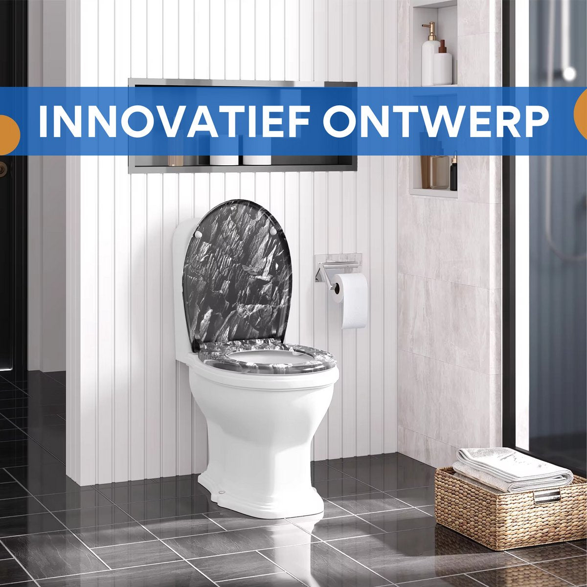 Antibacteriële Toiletbril stoney - Met Softclose - Universeel - Toiletbrillen met print - WC Bril - Toiletzitting