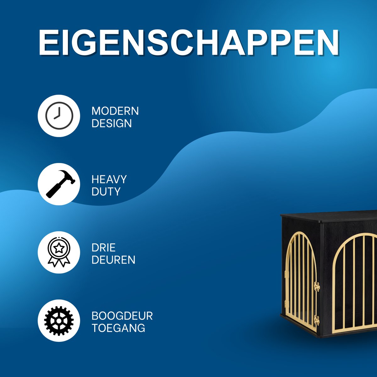 Hondenbench - Hondenkrat - Hondenkennel - Hondenhok - Voor Thuis & Binnengebruik - 3-Deurs - Zwart/Goud - 100cm