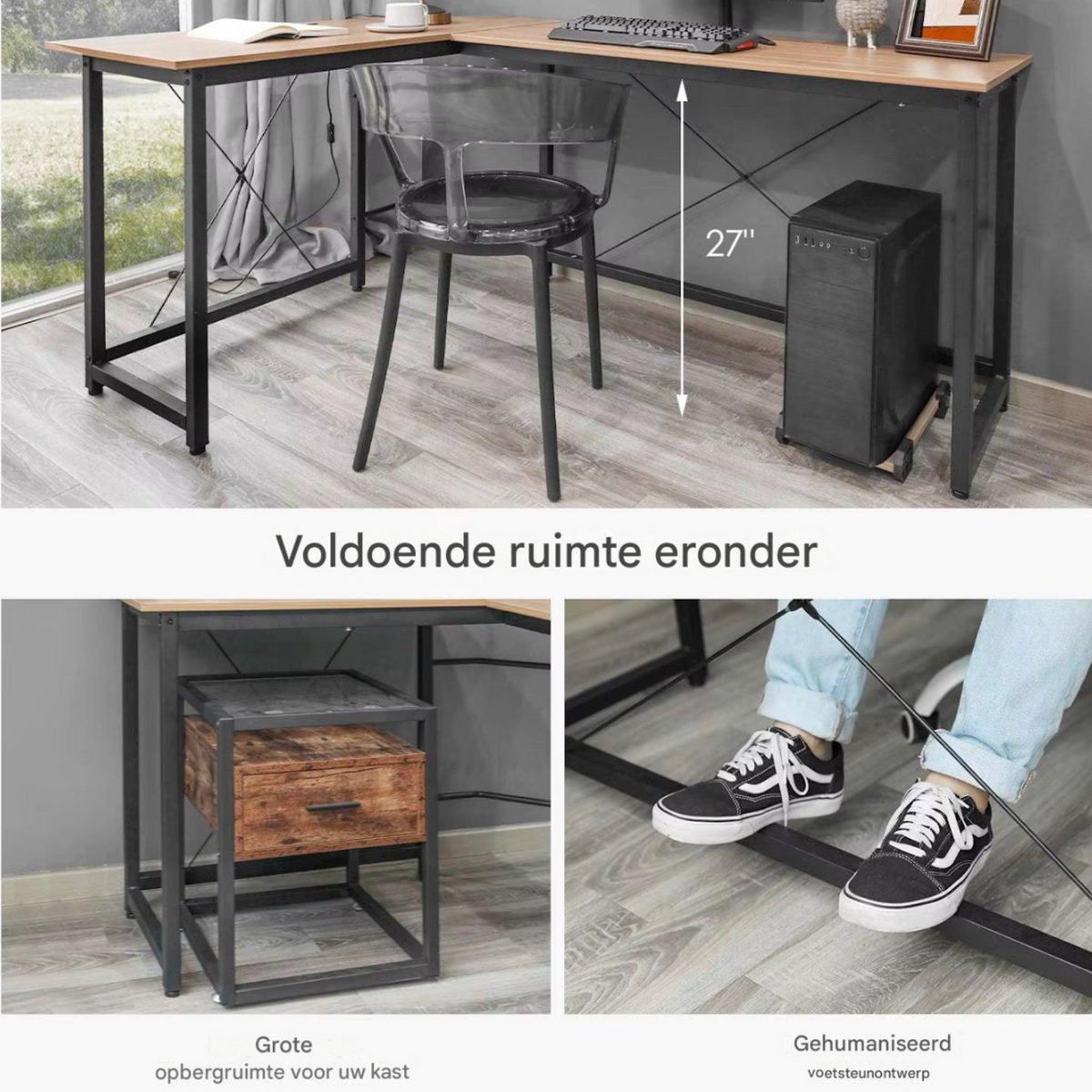 L-vorm Bureau - 170cm - Vintage - Hoekbureau - Computer, Gaming & Laptop Bureau - Thuiskantoor - Tafel
