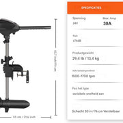 Happyment Elektrische Buitenboordmotor - Voor boot en sloep - 10LED Displays - 24V - Vooruit/Achteruit - 1500rpm - Zwart