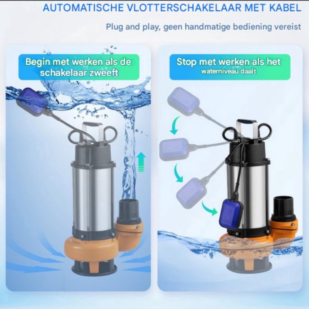 Dompelpomp - 6000L/u - Waterpomp Vuil water - 2200W - Elektrisch Tuinpomp - Met vlotter