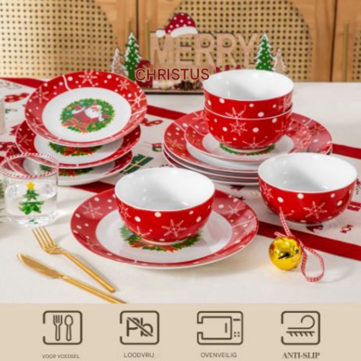 Splendid Serviesset – Dinerborden – Kerst 8 persoons – 24 delig – Keramisch – Ontbijtborden – Uniek servies