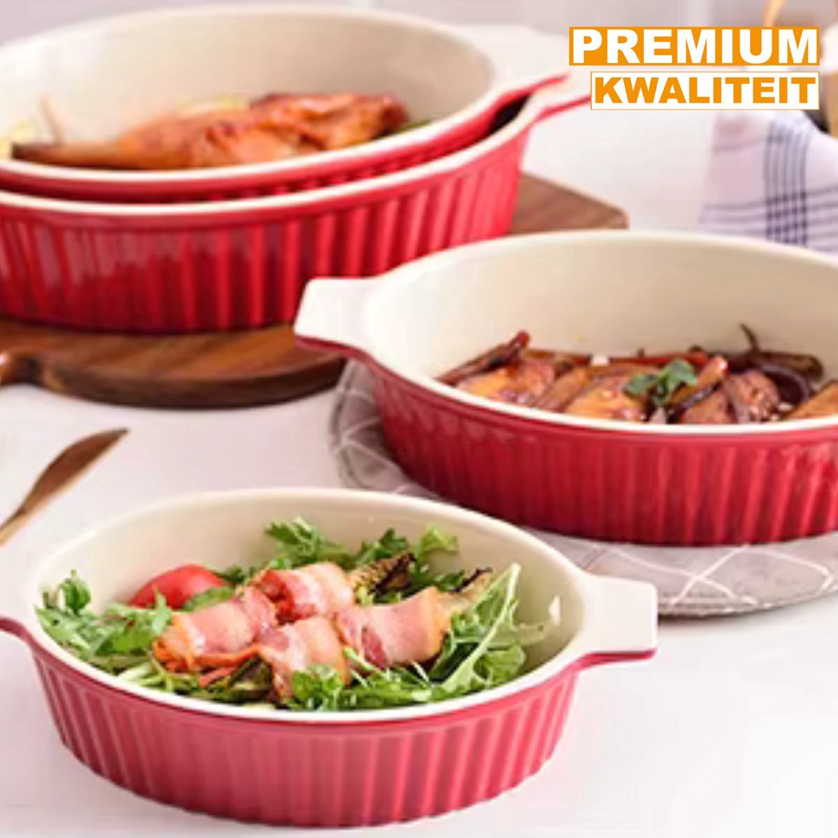 Exquisite Dinerborden - 4 persoons - 4 delig - Rood Keramisch - Lasagne - Braadslede