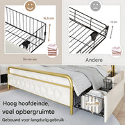 Bed - Tweepersoonsbedden - Tweepersoonsbed - Voor Slaapkamer - Met USB-C Oplaadfunctie, LED-verlichting & App-bediening - Metalen Bedframe met 4 Laden - Fluwelen Bekleding - 160x200cm