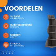 Moderne boekenkast 5 lagen - Grijs - Boekenrek - Woonkamer, slaapkamer en kinderkamer - Hout - 180cm