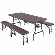 Picknicktafel met 2 banken - Kampeertafel - 6 tot 8 personen - Opvouwbaar - Klaptafel - Voor kinderen en volwassenen - Camping en Tuin - Inklapbaar -Metaal en rotan - 180 cm - Waterdicht