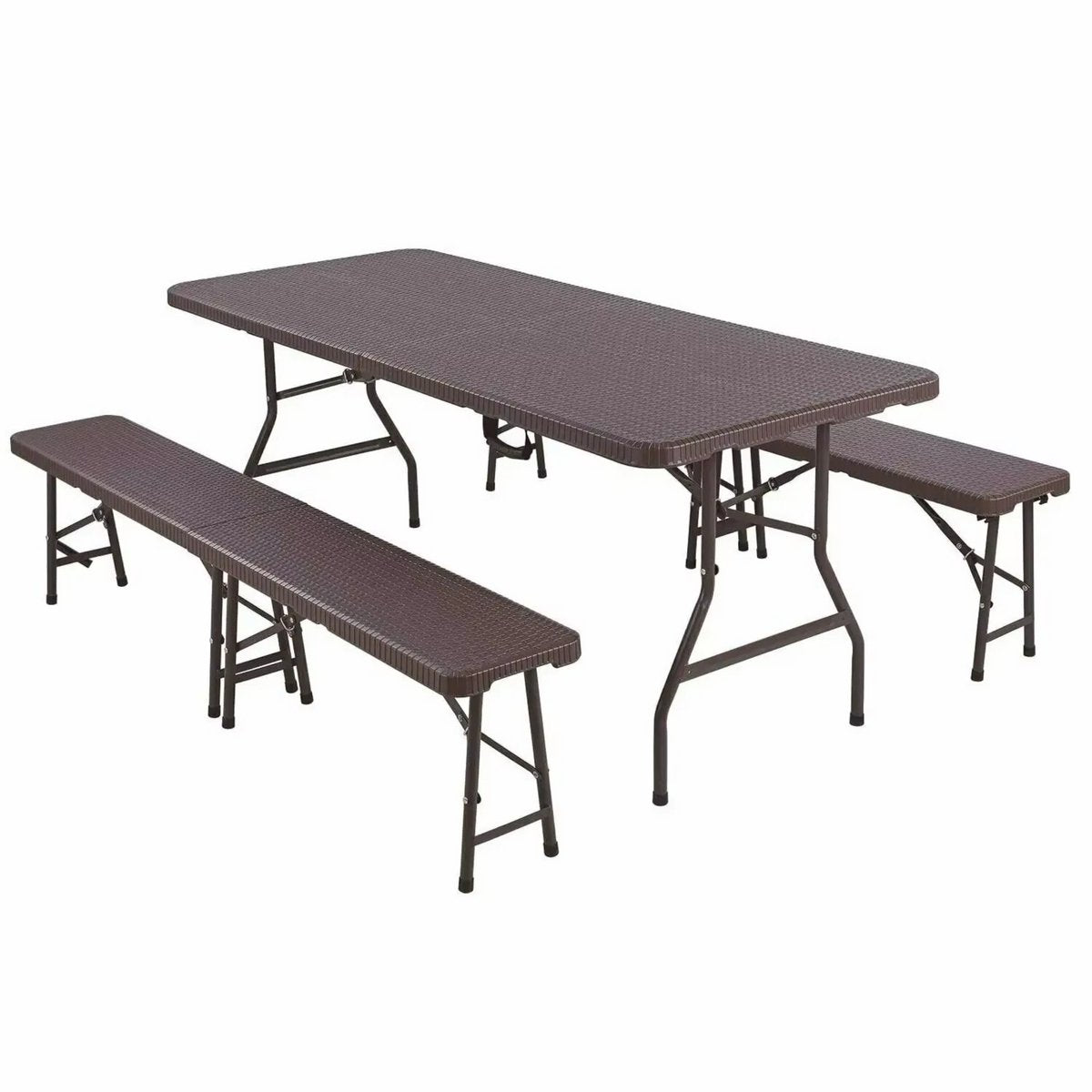 Picknicktafel met 2 banken - Kampeertafel - 6 tot 8 personen - Opvouwbaar - Klaptafel - Voor kinderen en volwassenen - Camping en Tuin - Inklapbaar -Metaal en rotan - 180 cm - Waterdicht