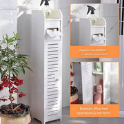 Badkameropbergkast Deluxe - 3-Tier Vloerkast Organizer met Deur - Vrijstaande Toiletrolhouder - Smalle Toiletkast