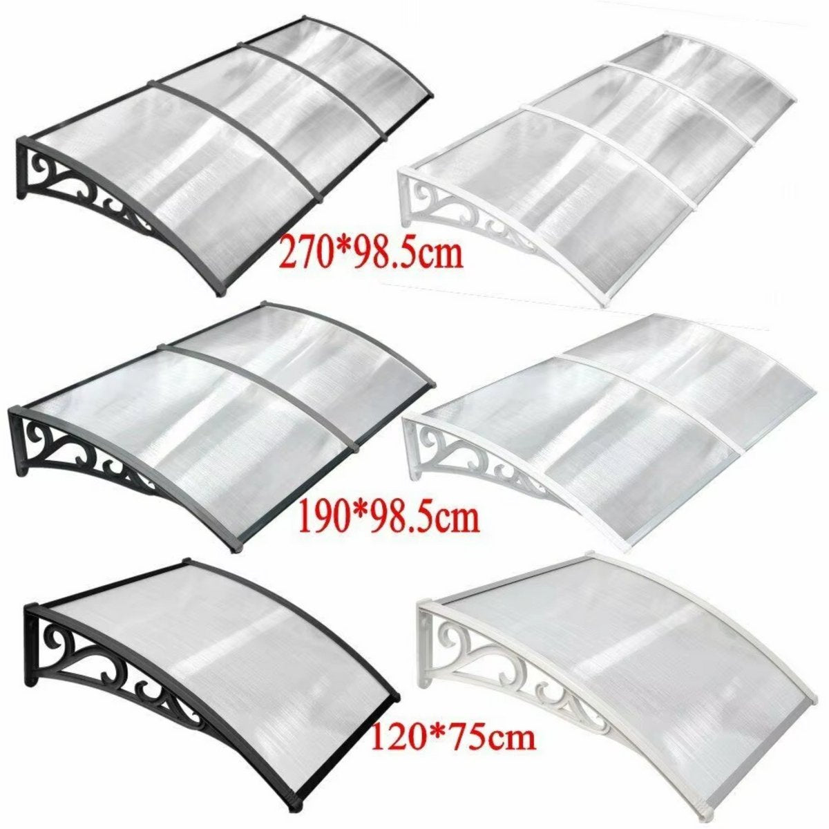 Deur- en Raam Regenhoes - Deurluifel - Overkapping - Moderne Polycarbonaat Zonnescherm en Deurluifel - Bescherming voor Voordeur en Buitenterras - 120x75cm Zwart
