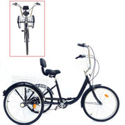 Driewieler voor volwassenen - 6 versnellingen - Fiets voor senioren - 24 Inch - Met mand - Voorrem - Zwart