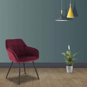 Eetkamerstoel - Donkerrood - Velvet - Zwarte poten - Zithoogte 47cm - Set van 1