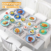 Valentis Ovenschaal - 16 delig - 6 persoons - Blauw - Dinerborden - Bordenset - Diepe borden - Ontbijtborden - Servies - Keukenservies