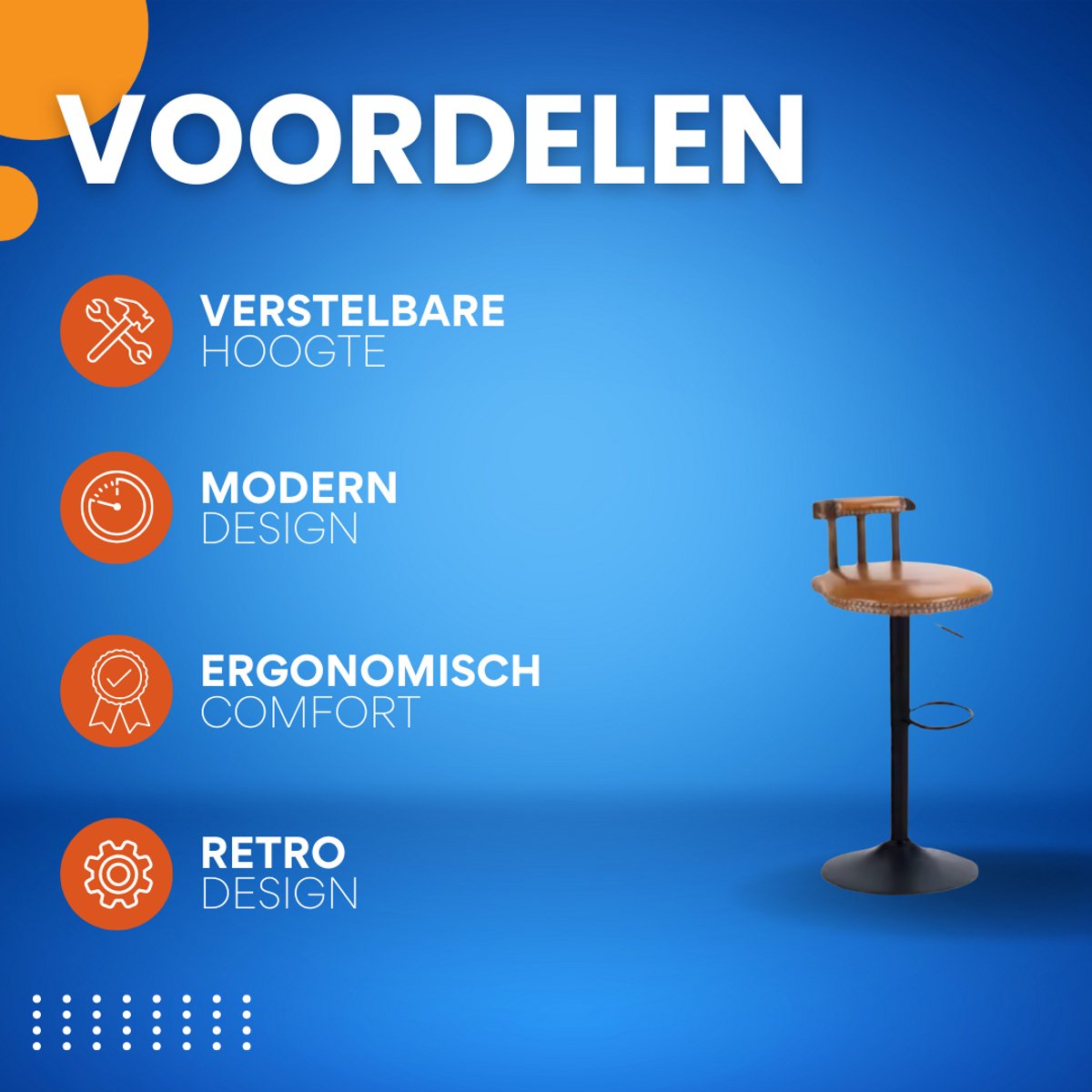 Retro Barkrukken - Set van 2 - Met rugleuning - Licht bruin - Verstelbaar - Voor Keuken, Bar of woonkamer - Draaibaar - PU leer