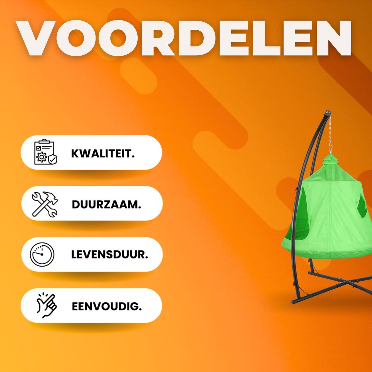 Egg hangstoel Valora - Voor kinderen - Hangmat X-standaard - met Boomentent - Speeltent Binnen en Buiten - Egg chair cocoon - Metalen Schommelstoel - Groen