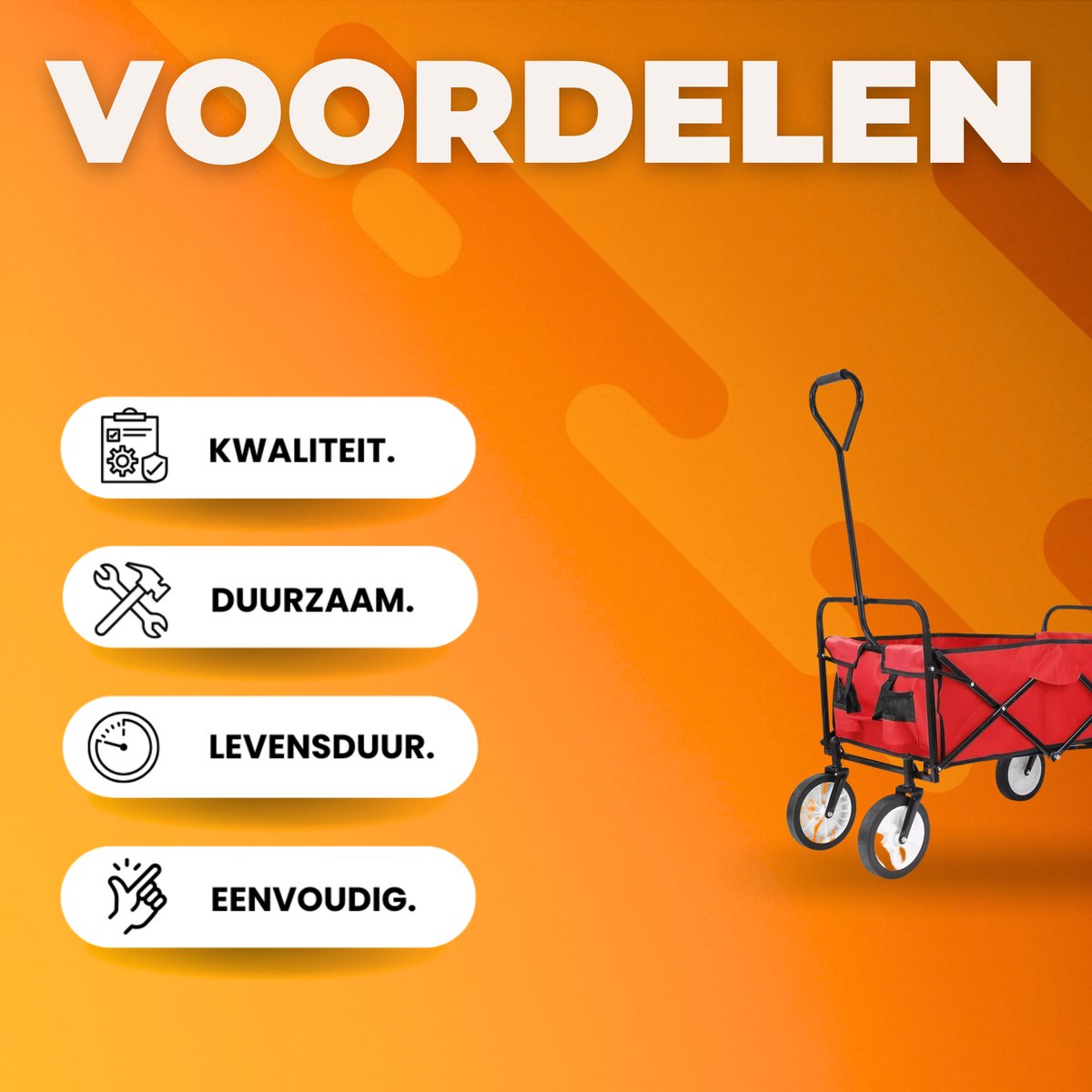 Bolderkar - Rood - Strandwagen - Opvouwbaar tuinwagen - Met duwstang - Voor buitengebruik - 115 kg capaciteit - All terrain