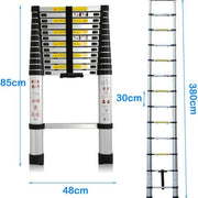 Aluminium Telescopische Ladder Velar - 3,8m - Opvouwbare Draagbare Loft-Verlengladder - Max. Belastbaarheid 150 kg/330 lb - EN131 Lichtgewicht
