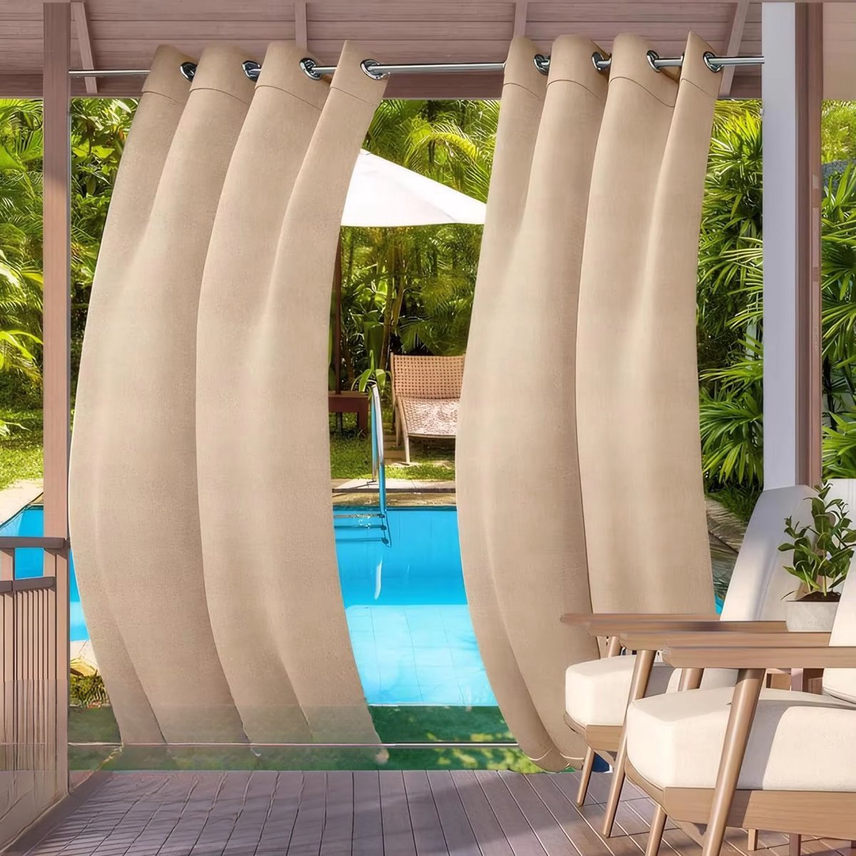 Buitengordijn Vaylen - Waterdicht - Winddicht en verduisterend - Voor Overkapping, Tuinterras, Gazebo en Pergola - Thermisch Geïsoleerd - Donkergrijs 140x275cm
