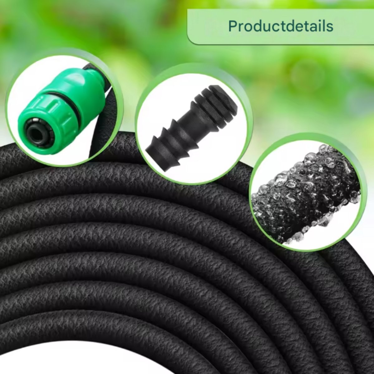 Tuinslang 50m - Waterleiding - Waterverdeler - Rubber - Flexibel - PE Zwart