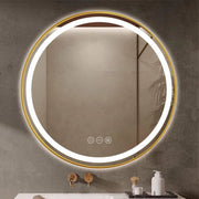 Ronde spiegel met verlichting - 80cm - Voor Badkamer, Make-up & Wandmontage - Dimbaar licht met voorruitverluchting - Goud