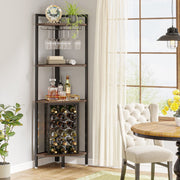 Bar Hoekkast - Wijnrek - 4-laags - Glazenhouder - Opbergrek - Hoekplank - Vakkenkast - Metaal en hout - 40x40x160 cm
