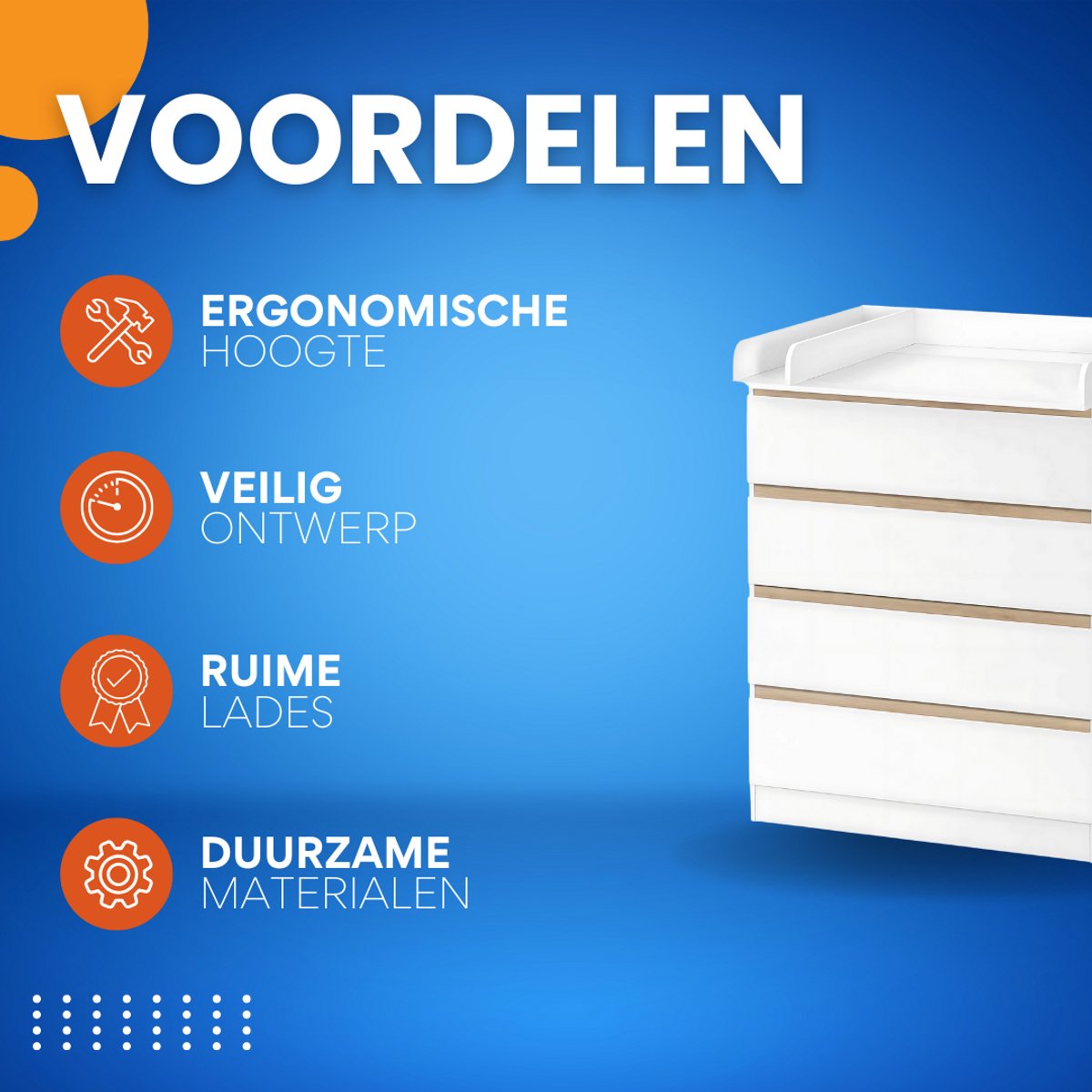 1 Set Wit Veranderende Tafel - Voor Kinderkamer - Aankleedkussen en Dresser met 4 Laden - 80x75x109,2 cm Baby Opslag Unit