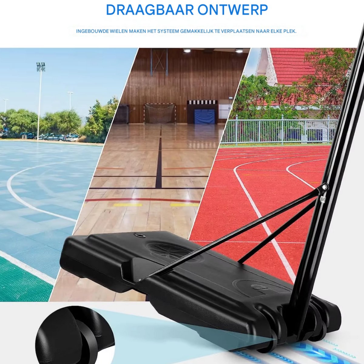 Basketbalpaal - Basketbalstandaard - Basketbalring - Met wielen - In Hoogte Verstelbare Ring - Water- en Zandgevulde Basis - Voor Kinderen en Volwassenen - Buitenshuis gebruik - Zwart