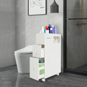 Badkamerkast - Opbergkast - Badkamermeubel - Voor smalle badkamers - Op wieltjes - Wit - 44*19,5*74 cm