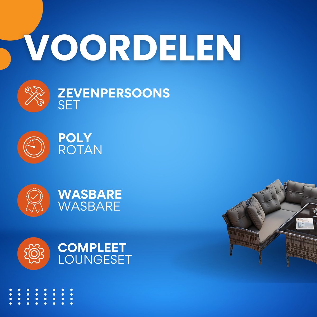 Tuinmeubelset - Loungeset - Tuinlounge Lounge Set - Lounge Set voor 7 Personen - Inclusief Sofa, Tafel, Kruk en Wasbare Kussens