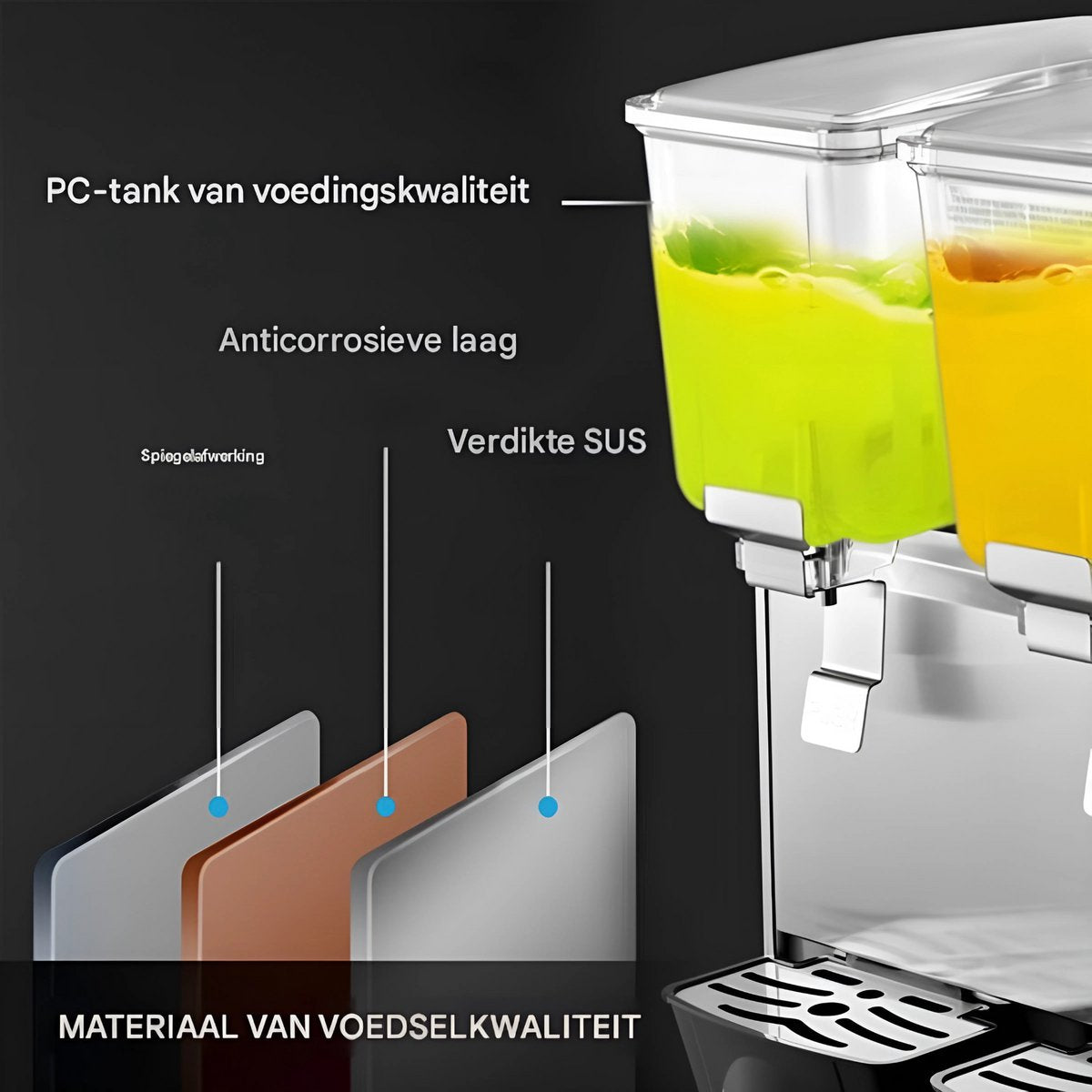 Proffesionele Drankdispenser RVS - Sapdispenser- met kraantje - 2 Tanks van 12L - Professioneel Koelelement