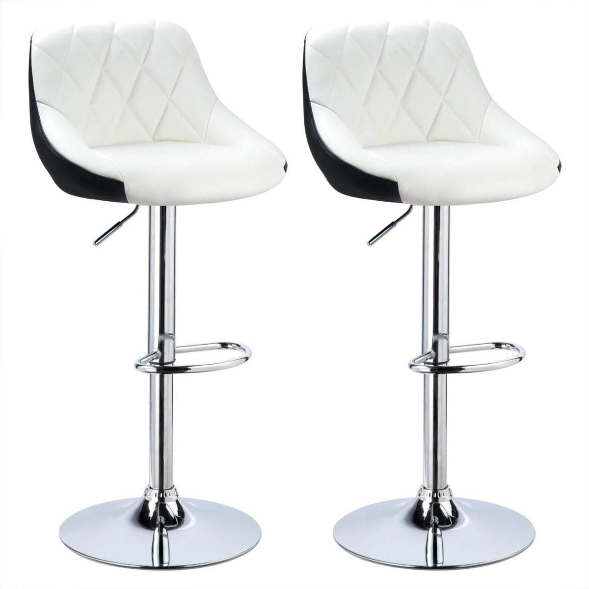 Barkrukken Diva - Met rugleuning - Kunstleer - Set van 2 - Keuken - Barstoelen ergonomisch - Wit - Verstelbaar in hoogte - Zithoogte 60-82cm