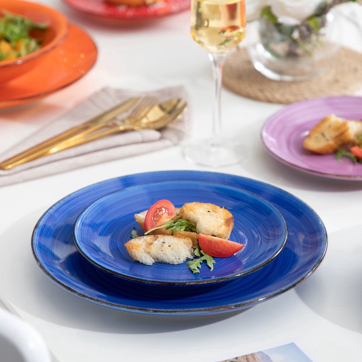 Glamorous Serviesset - 6 persoons - 18 delig - Kleurrijk Keramisch - Eetborden - Breakfast Plates