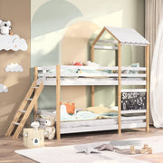 Stapelbed Fioren voor kinderen - 90x200 cm - Kinderbedden - Schoolbord - Met Hoektrap, valbeveiliging en raam - Peuterbed - Hoogslaper