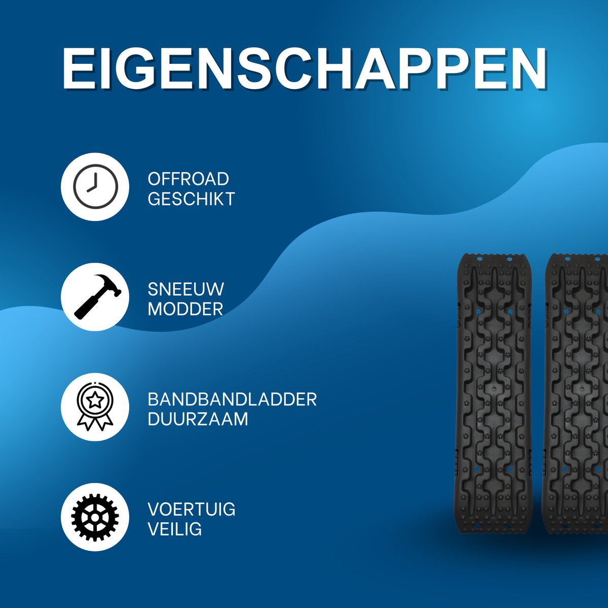 Oprijplaat 2-delig - Tractiebord 2-delig - Oprijblokken - Voor Offroad, Sneeuw & Modder - voor campers & voertuigen - Zand of sneeuw - Zwart