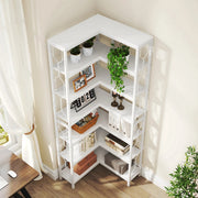Hoek boekenkast met 7 Lagen - Hoekkast - Wit - Hoekrek - Voor Woonkamer, Slaapkamer of Kantoor
