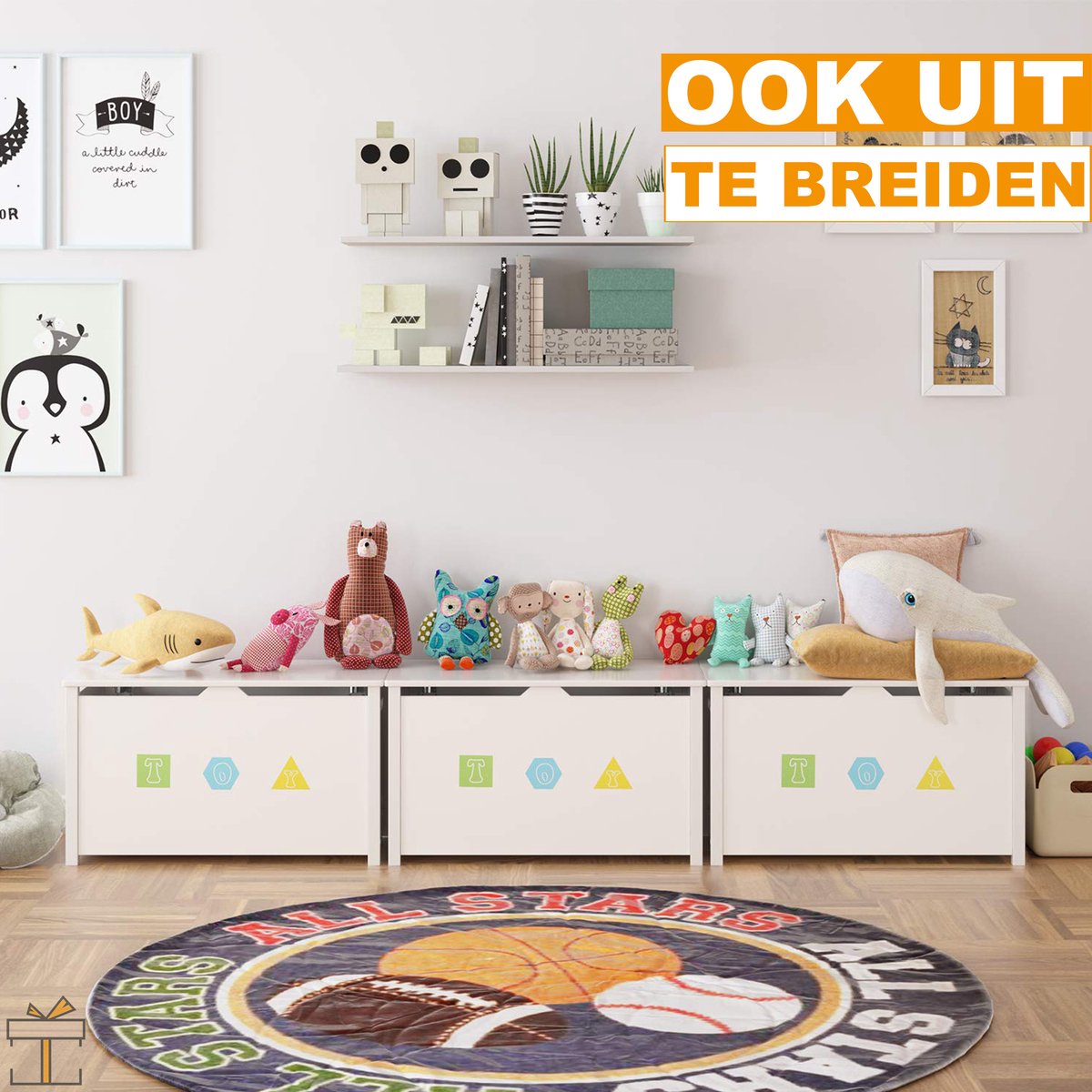 Happyment Opbergkast voor Kinderen - Speelgoedkast - Boekenkast - Kinderkamer en speelkamer - Boekenrek - Wit - Hout