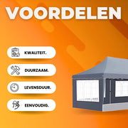 Partytent met zijwanden - 300x600cm - Opvouwbaar - Donkergrijs - 420D Oxford Doek - Easy up - Paviljoen - Waterdicht weerbestendig - In hoogte verstelbaar