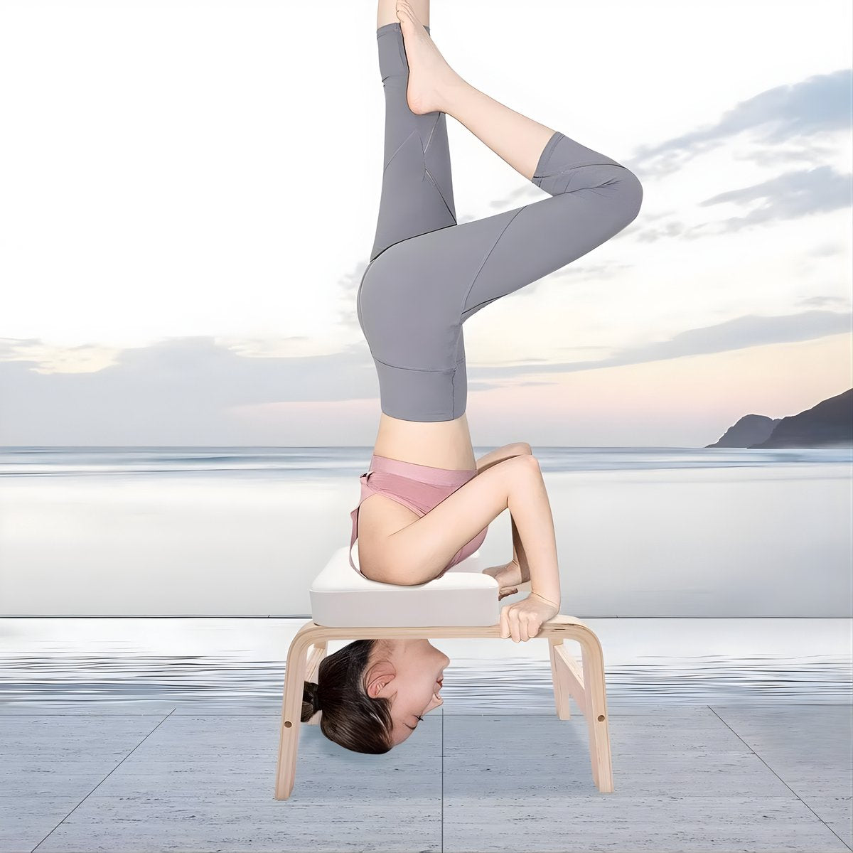 Yoga Stoel - Yoga kruk -Hoofdstandbankje - Meditatie bankje – Voor Hoofdstand & Training – Draagbaar tot 200 kg - Wit