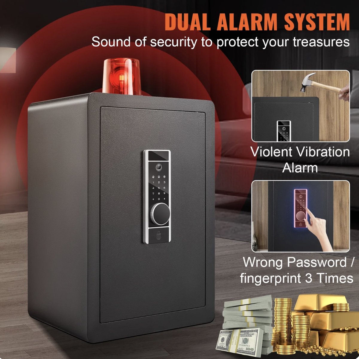 Happyment Elektronische kluis deluxe - Vingerprint - Brandwerend - Met alarm - Cijferslot of sleutel