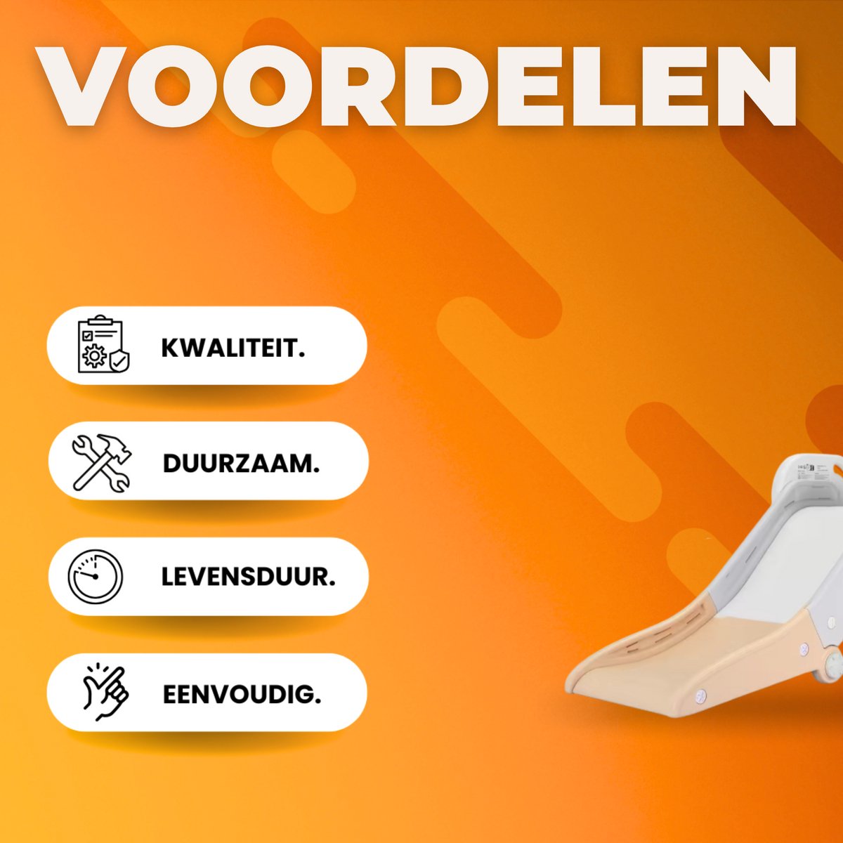 Glijbaan voor Kinderen - Buitenspeelgoed - Indoor & Outdoor Kinderplezierglijbaan - Dubbel Opvouwbaar, Voor Peuters van 1-3 Jaar - Babytuinglijbaan, Perfect Cadeau - Beige & Wit