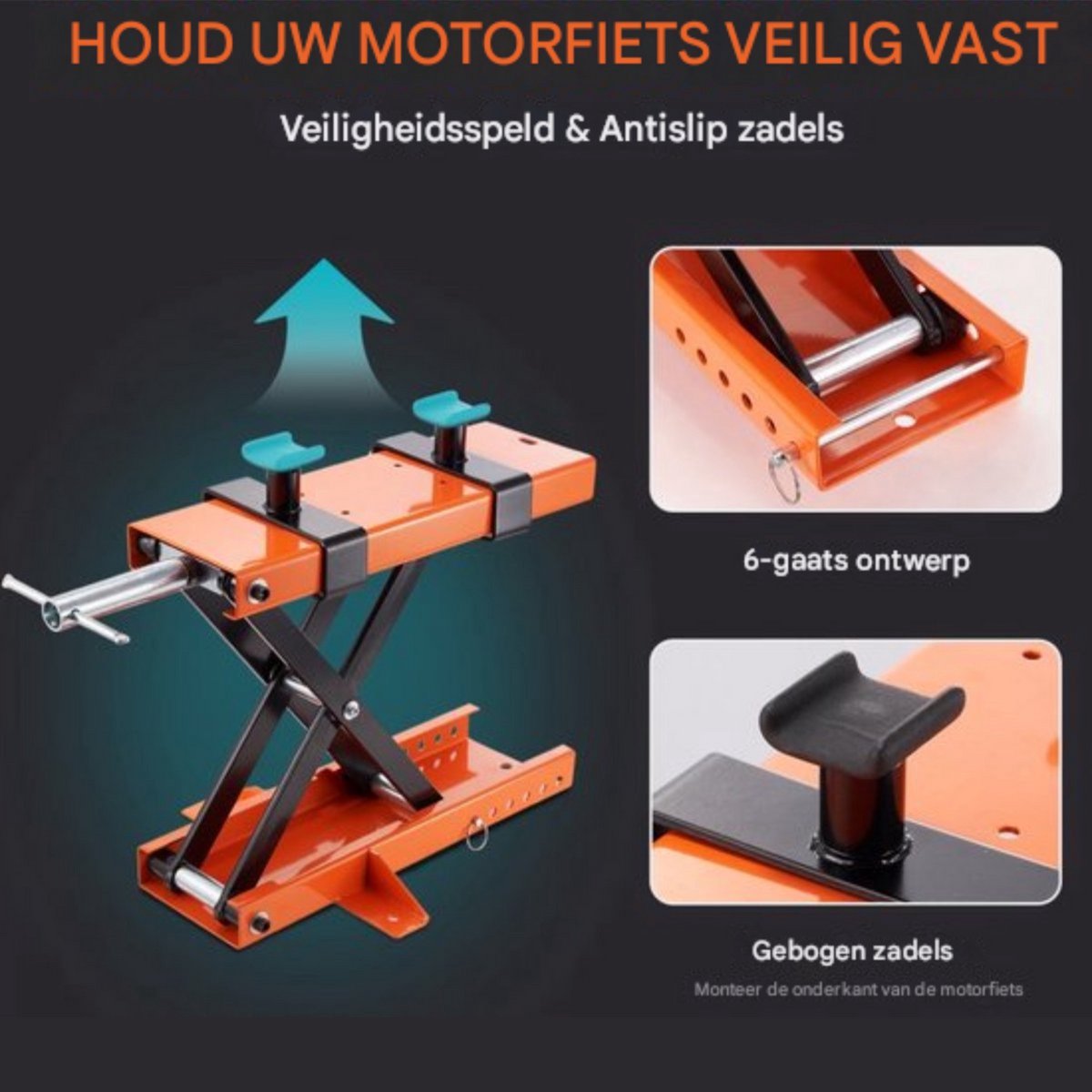 Motorkrik motorfiets heftafel - 500KG - 120-390 mm werkhoogte - oranje