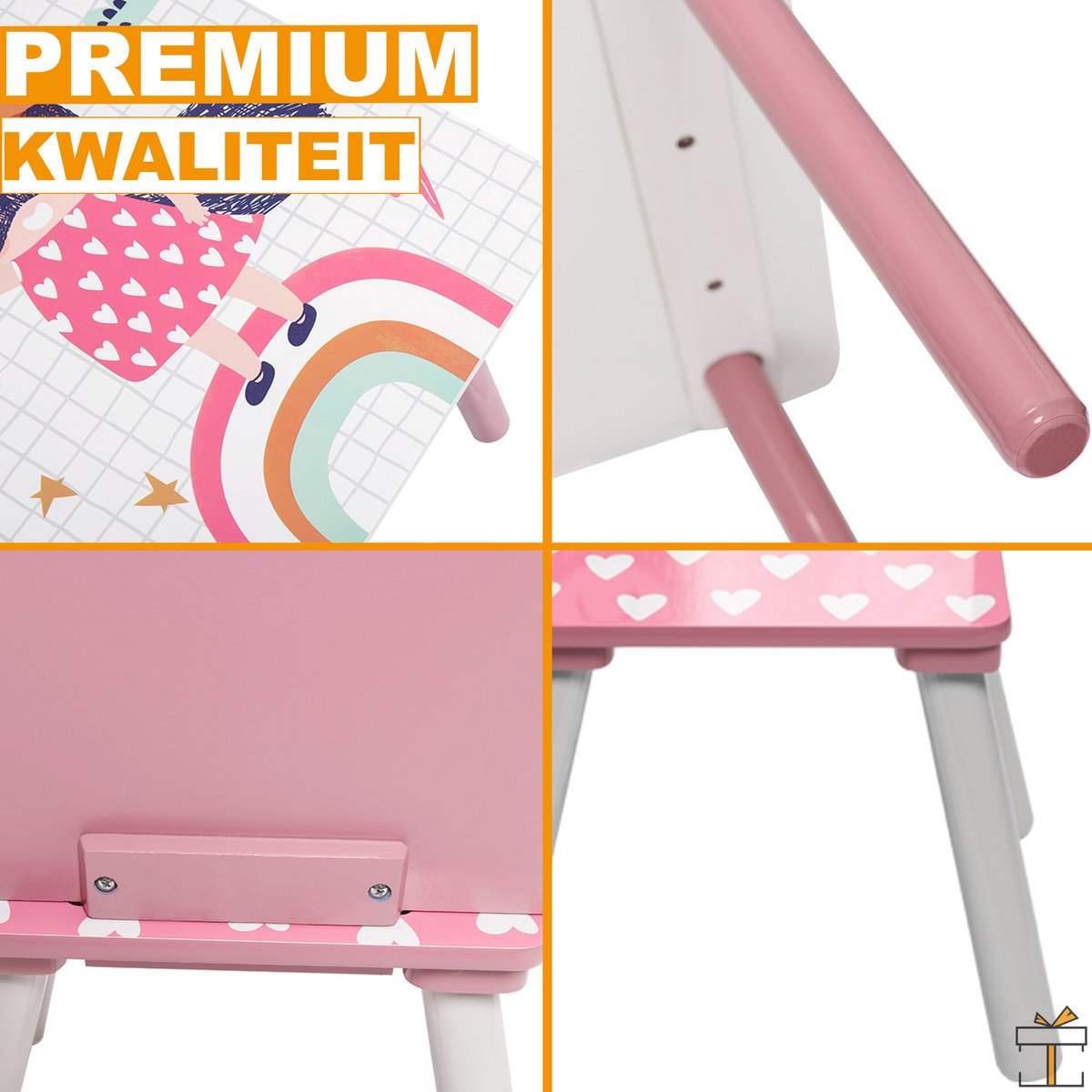 Happyment Kindertafel en 2 Stoeltjes - Kindermeubel - Speeltafel - kinderbureau - Roze