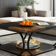 Salontafel Franciso - Koffietafel - Vierkant - 100cm - Retro - Opbergplank - Massief metalen onderstel