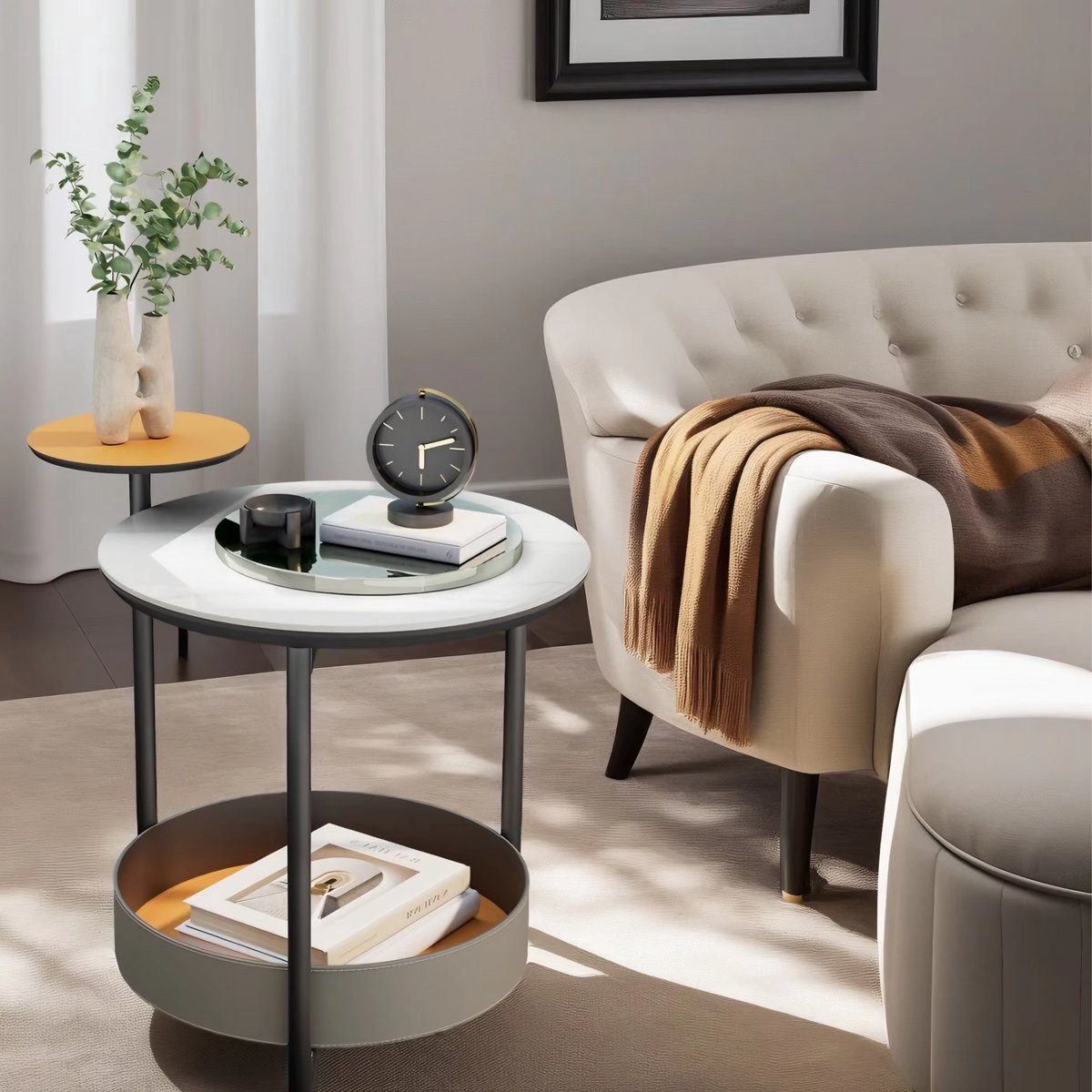 Bijzettafel Luxios - Bijzettafeltjes voor woonkamer of slaapkamer - Zadelleren Planken - Wachtruimte - Uniek Accent